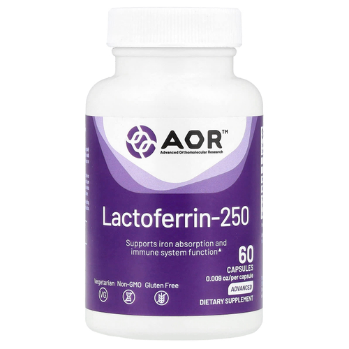 Advanced Orthomolecular Research AOR, лактоферрин-250, 250 мг, 60 капсул