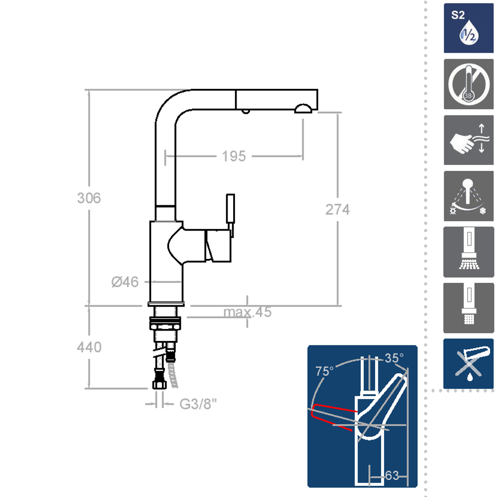 СНЯТ Смеситель для кухни с выдвижной лейкой ATICA 751901H1