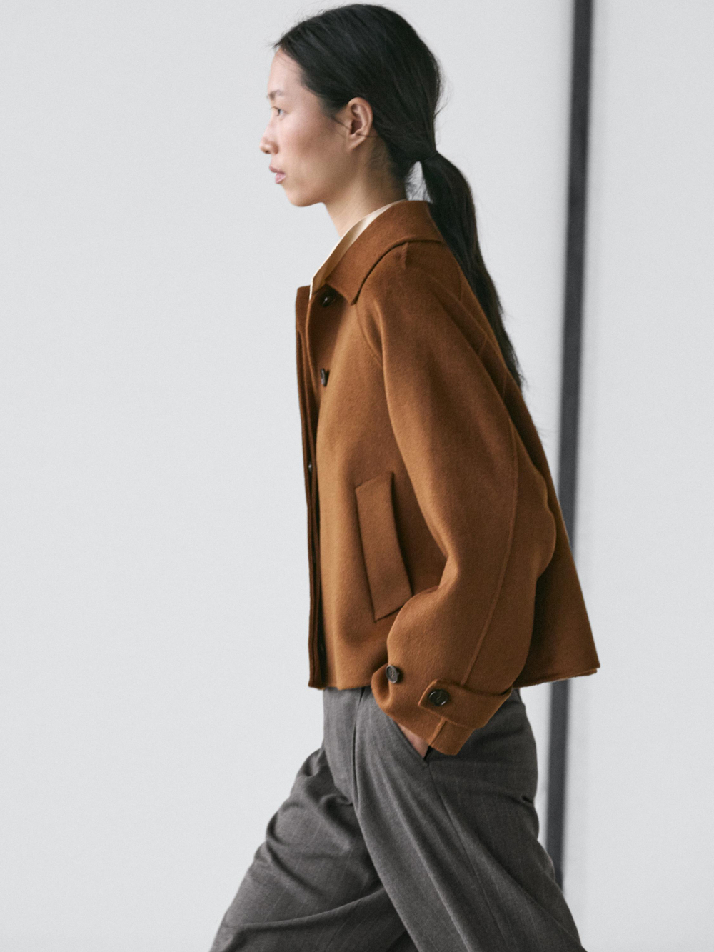 Massimo Dutti Короткое пальто из смесовой шерсти с рукавами реглан, карамельный