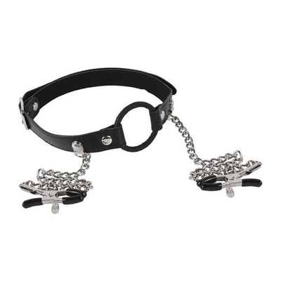 Кляп с зажимами для сосков (Цвет: черный)