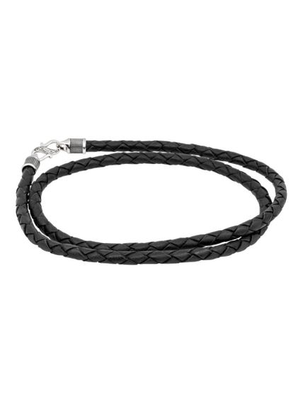 Гайтан кожаный чёрный 5 мм из серебра, вид в сложенном виде спереди