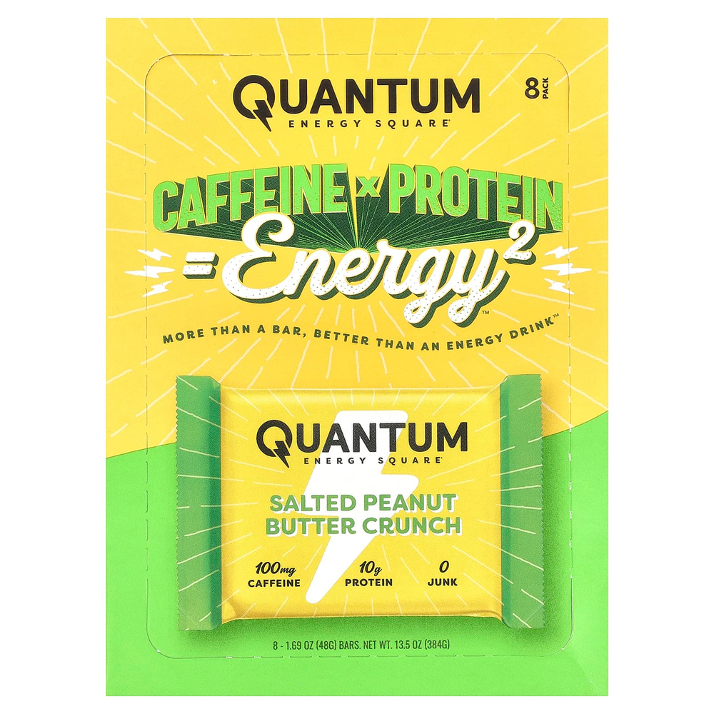 Quantum Energy Square, кранч с соленой арахисовой пастой, 8 батончиков по 48 г (1,69 унции)