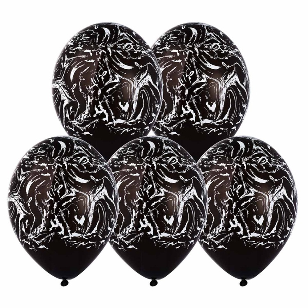 Шар латексный 35см Мрамор (Черный)