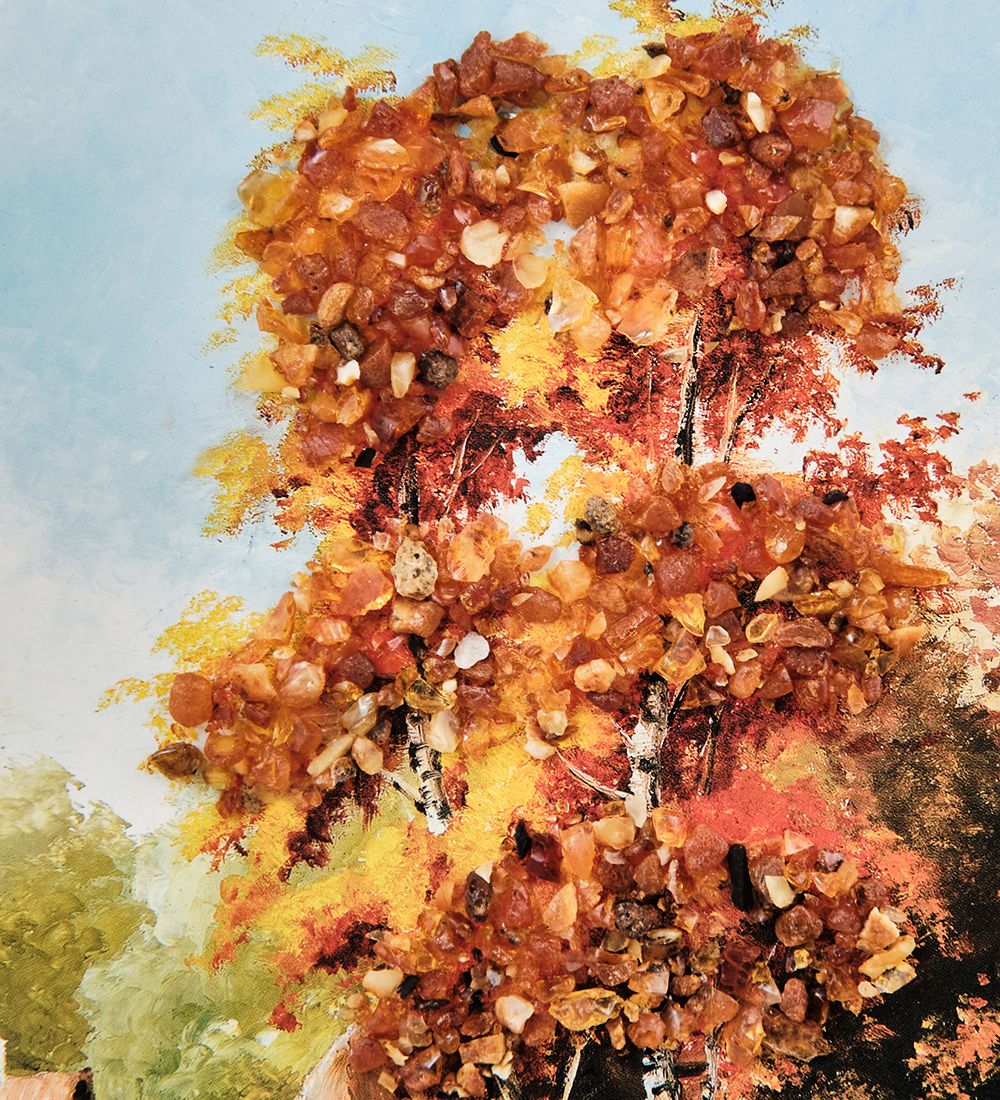 AMB-01/57 Картина «Деревенский пейзаж» (с янтарной крошкой) пласт.рамка 33х42см