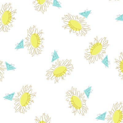 Подсолнухи и птицы на белом фоне . Арт-лайн.