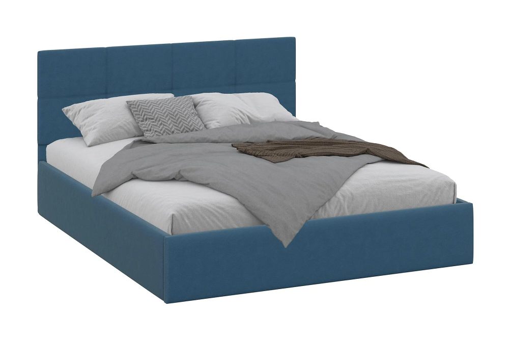 Кровать Лондон, спальное место 160х200, обивка велюр синий, лдсп