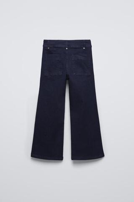ZARA РАСКЛЕШЕННЫЕ ДЖИНСЫ С ДЕКОРАТИВНОЙ СТРОЧКОЙ, СИНИЙ