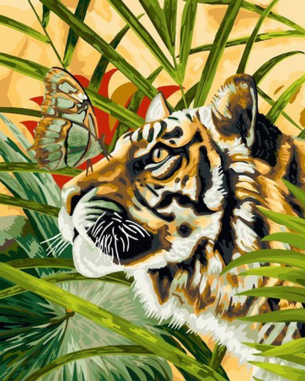 Сонет Живопись по номерам на шпоне, Тигр и бабочка. 40х50 см