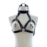 Черная портупея на грудь с кляпом и зажимами для сосков (Размер: S-M) (Цвет: черный)