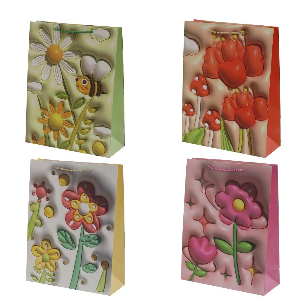 GAEM Пакет подарочный L (бумага 210г/м2, блок микс 12шт), L31 W12 H40 см, 4в.