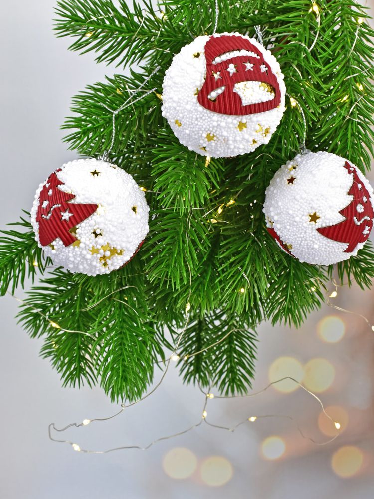 Елочная игрушка (набор 6 шт) ШАРЫ 6 см, цвет БЕЛЫЙ-КРАСНЫЙ