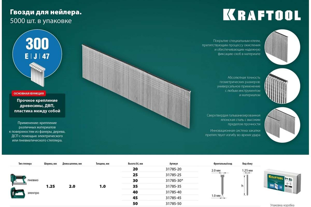 KRAFTOOL тип 18GA (47 / 300 / F) 25 мм, 5000 шт, гвозди для нейлера (31785-25)