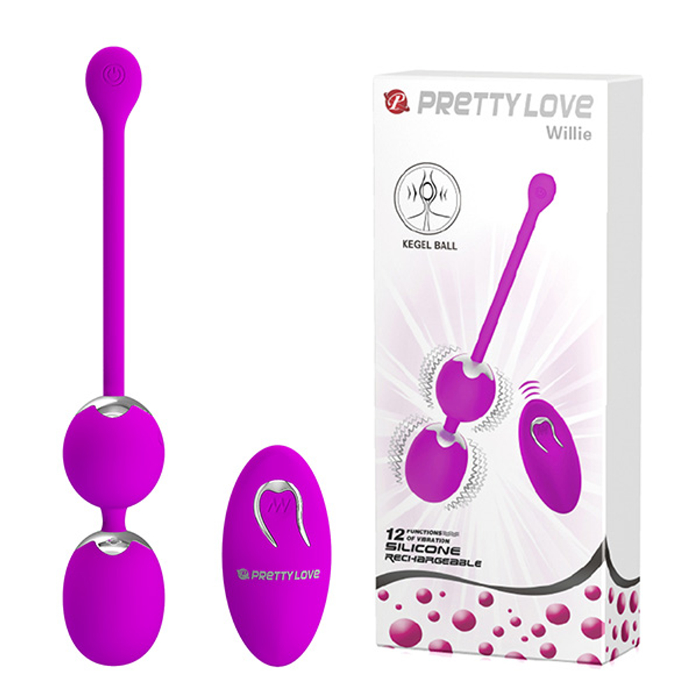 Лиловые вагинальные виброшарики 3,4см с пультом ДУ Pretty Love Willie BI-014548W