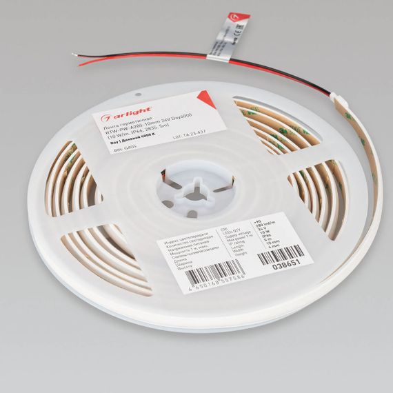Светодиодная лента герметичная Arlight 10W/m 280LED/m 2835SMD дневной белый 5M RTW-PW-A280-10mm 24V 038651
