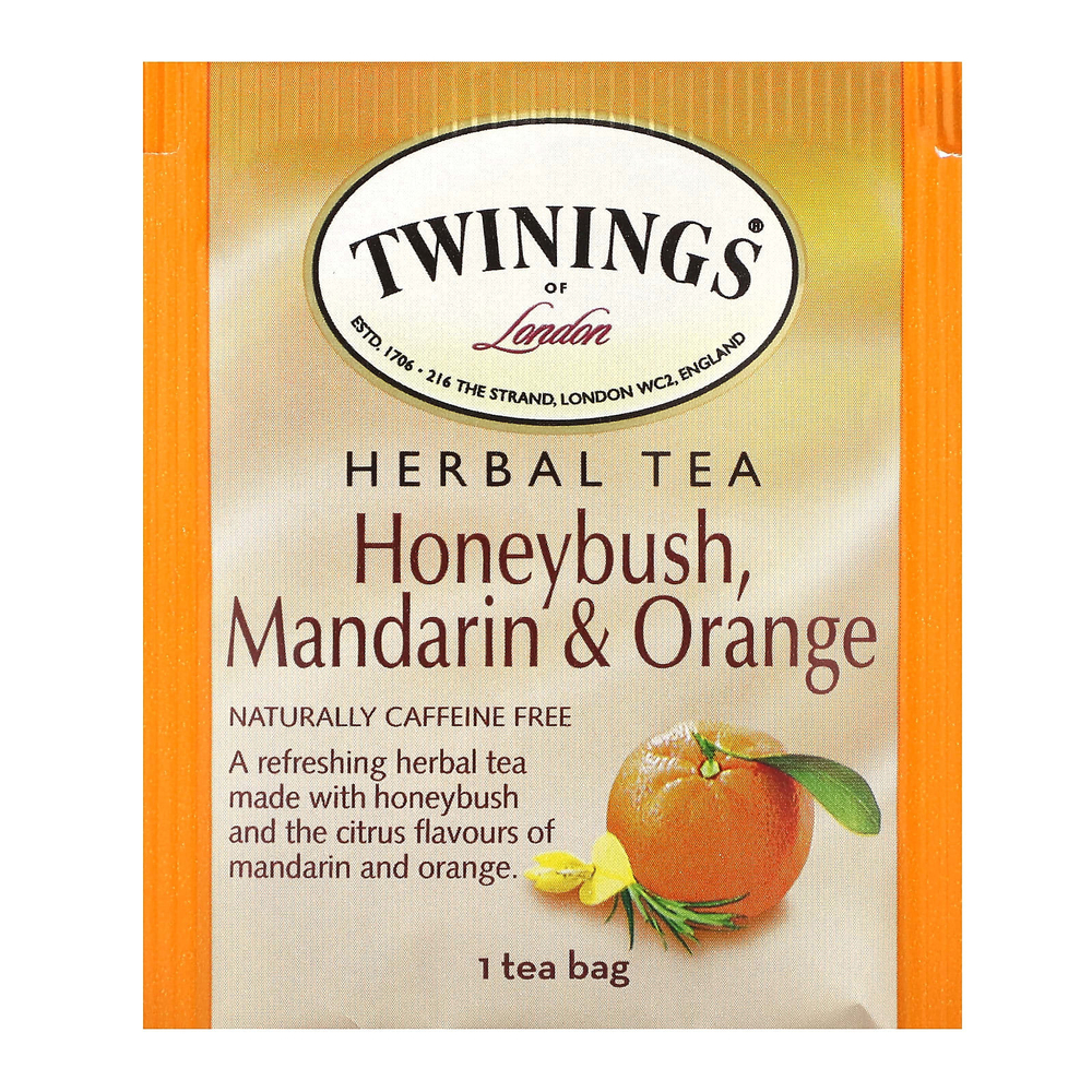 Twinings, травяной чай, ханибуш, мандарин и апельсин, без кофеина, 20 чайных пакетиков в индивидуальной упаковке, 40 г (1,41 унции)