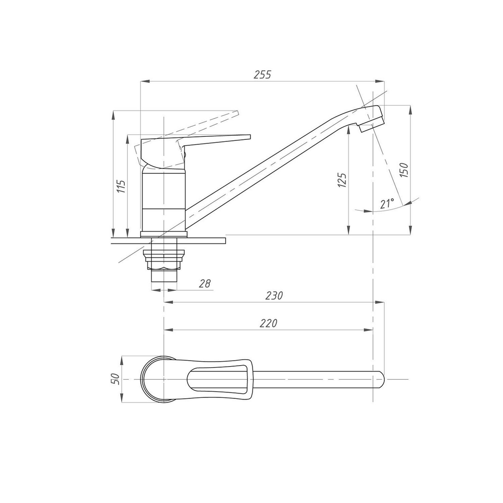 Смеситель для кухни 40к ПРОФСАН ПСМ-425-017 "ПЛЮС" длин. пов. изли, без подводки, п/гайку, ХРОМ
