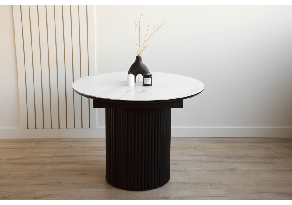 Керамический стол Woodville Стивен 100(140) snow white, черный