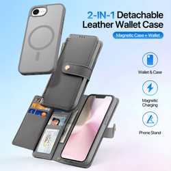 Чехол кошелек с MagSafe из TPU кожи серого цвета от Dux Ducis для iPhone 16e, SE (с 2025-), серия Lawa Series Case
