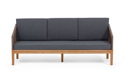 "Канны" диван 3-местный плетеный из роупа, основание дуб, роуп коричневый круглый, ткань темно-серая 027