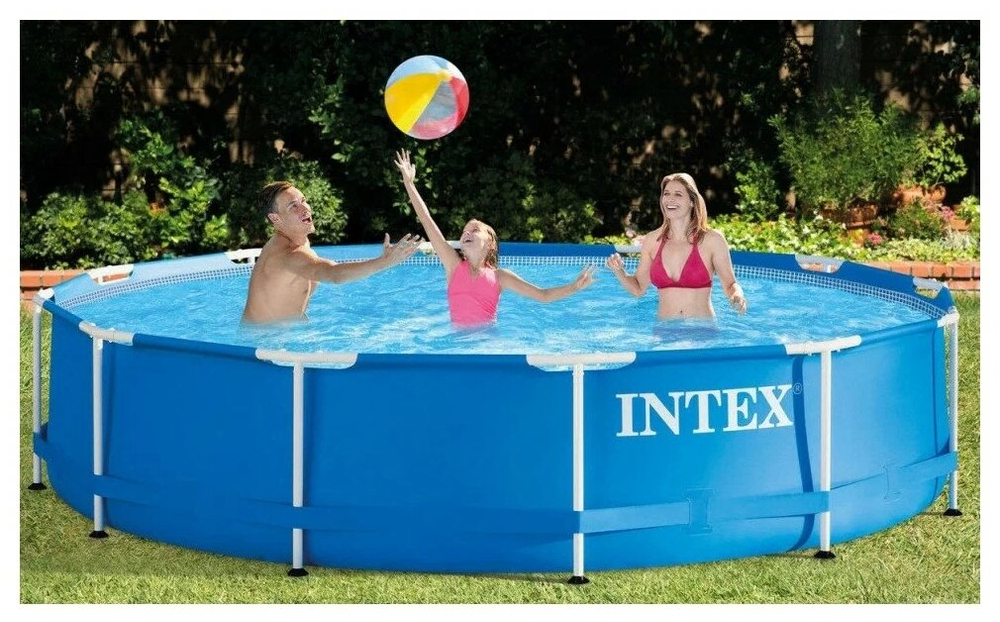 Каркасный бассейн 244х51 см Intex 28205, круглый семейный бассейн для дачи Metal Frame 1828 л