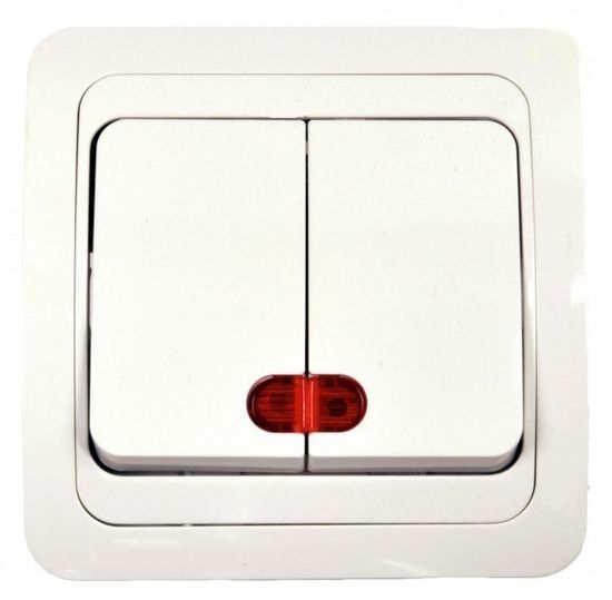 Выключатель MAKEL Мимоза 2-кл с подсв. бел. с/п 10А 250В