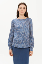 23398 Блузка женская (бежево-синий принт)