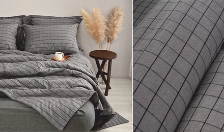 КПБ Дуэт ВАРЕНЫЙ ХЛОПОК "Серая крупная клетка + графит меланж"