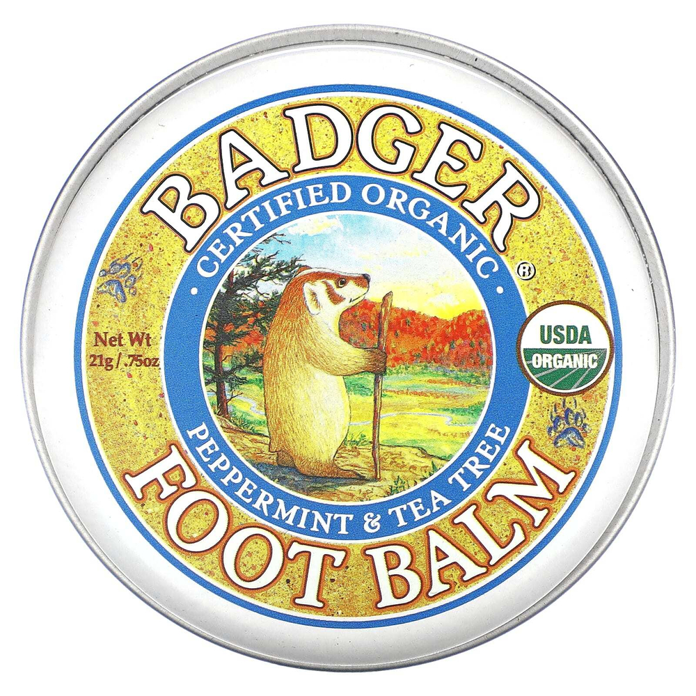 Badger, Бальзам для ног с экстрактами перечной мяты и чайного дерева, .75 унций (21 г)