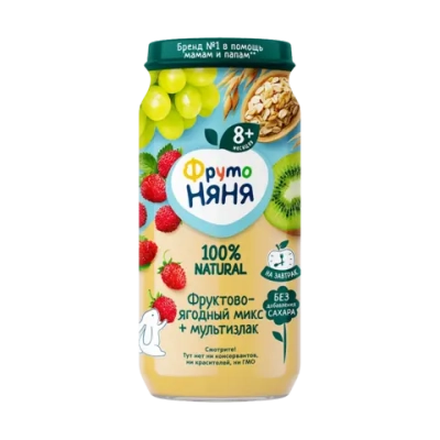 Фрутоняня пюре Б фрукт-ягод микс+мультизлак 250гр