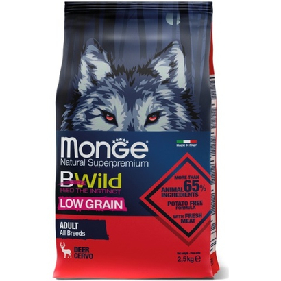 Сухой корм Monge Dog BWild LOW GRAIN для взрослых собак, низкозерновой, из мяса оленя 2,5 кг