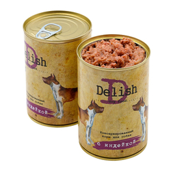 НАБОР Консервы DELISH для собак с индейкой - 6 шт х 400 гр