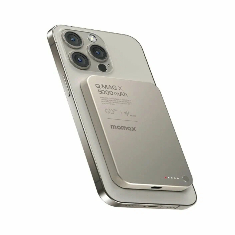 Внешний аккумулятор Momax с беспроводной зарядкой, 5 000 мАч, Qi/PD20, Natural Titanium