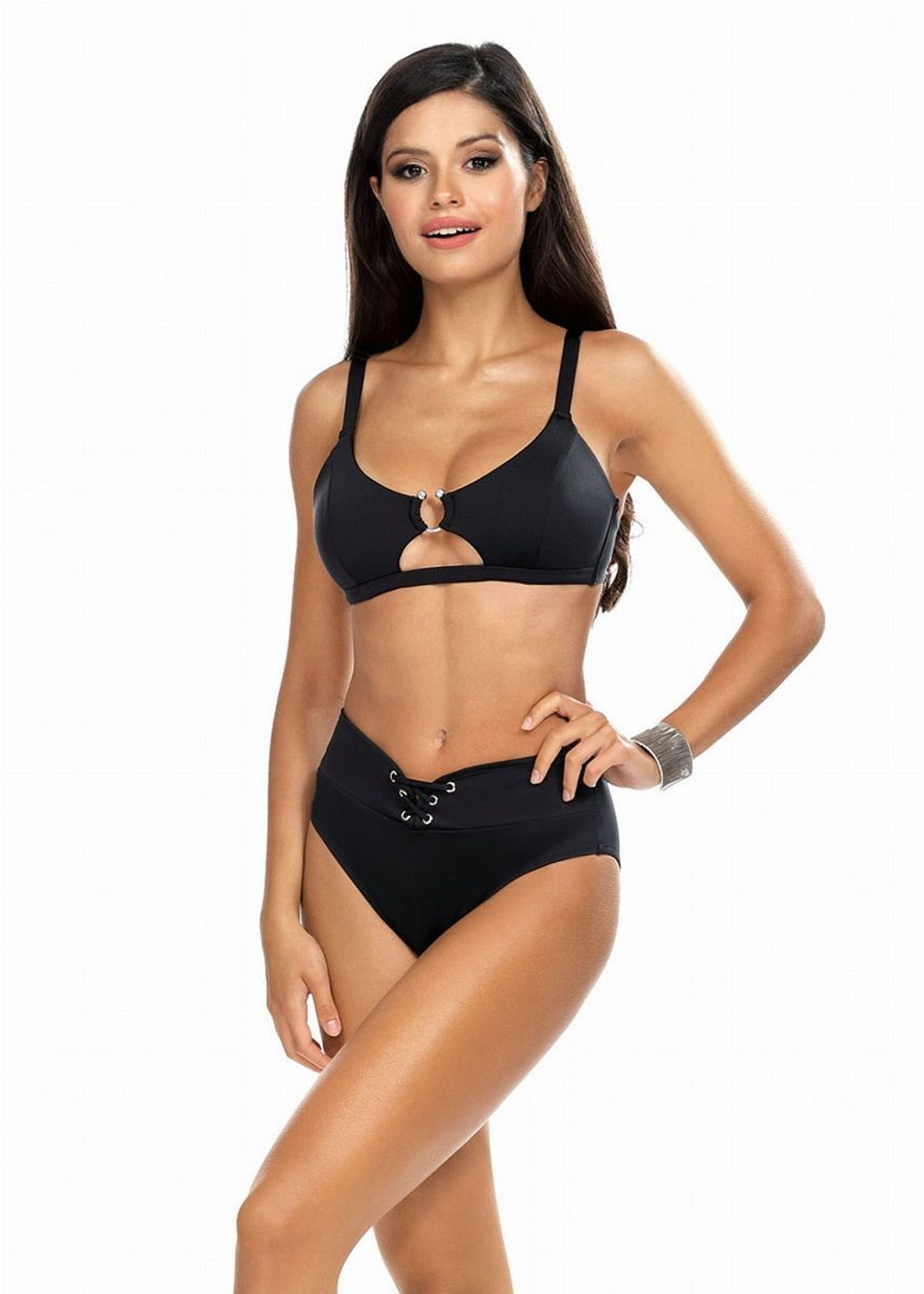 Раздельный купальник: лиф с декором и высокие плавки (Размер: 65/34) (Цвет: черный)