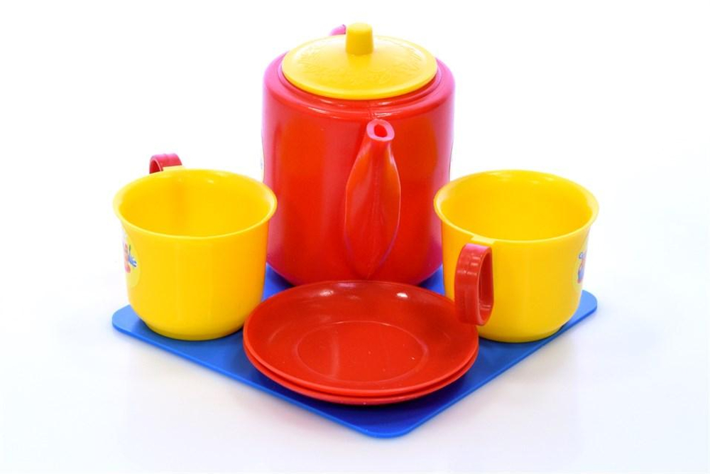 Набор чашек с чайником (5 предм. на подставке) (Пластмастер)