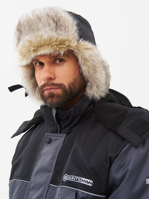 Шапка ушанка зимняя Полюс ткань Cell цвет Серый/Черный