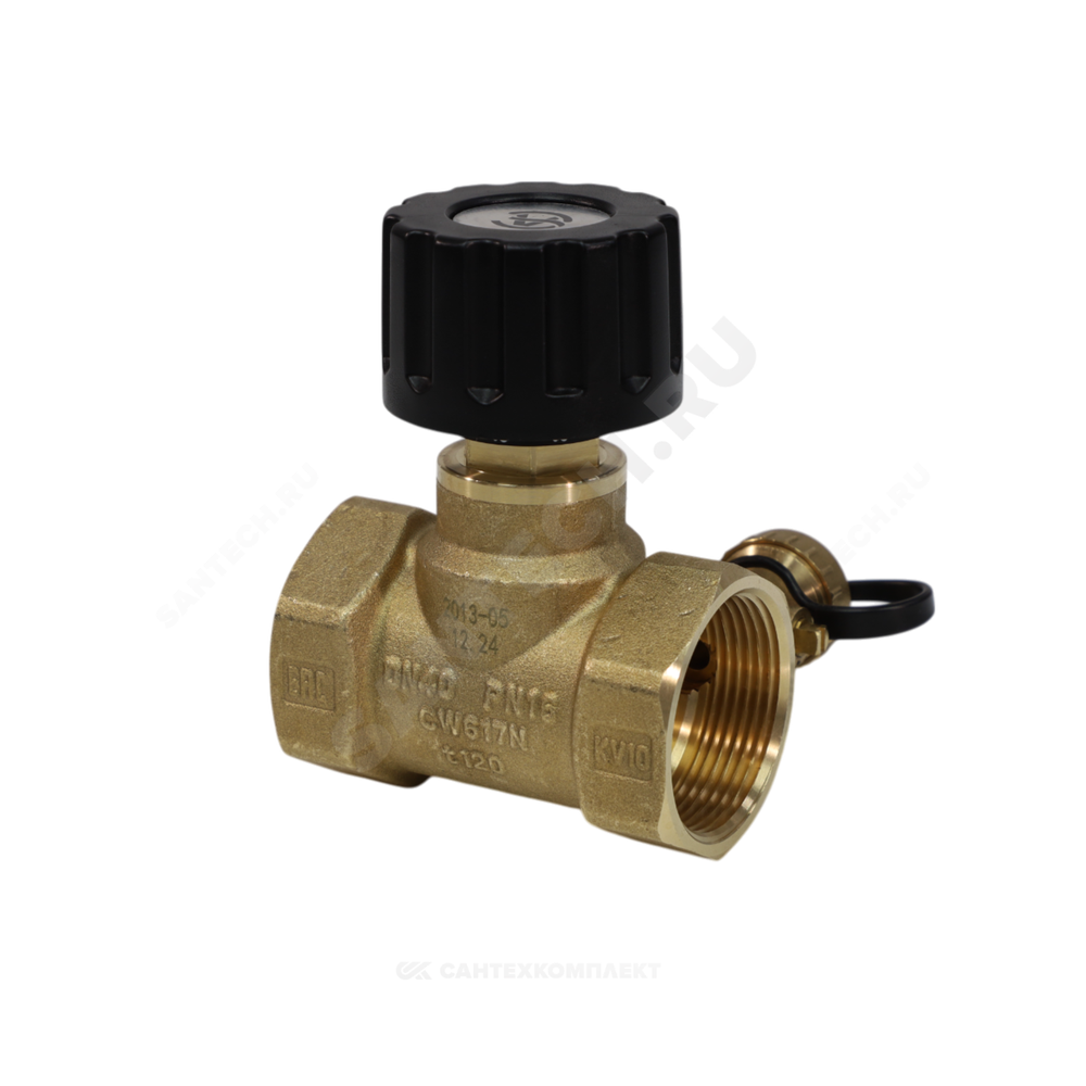 Клапан балансировочный ручной латунь 2013 Ду 40 G1 1/2" Ру16 Тмакс=120 оС ВР Kvs=10м3/ч с измерительными ниппелями EURO Aquasfera 2013-05