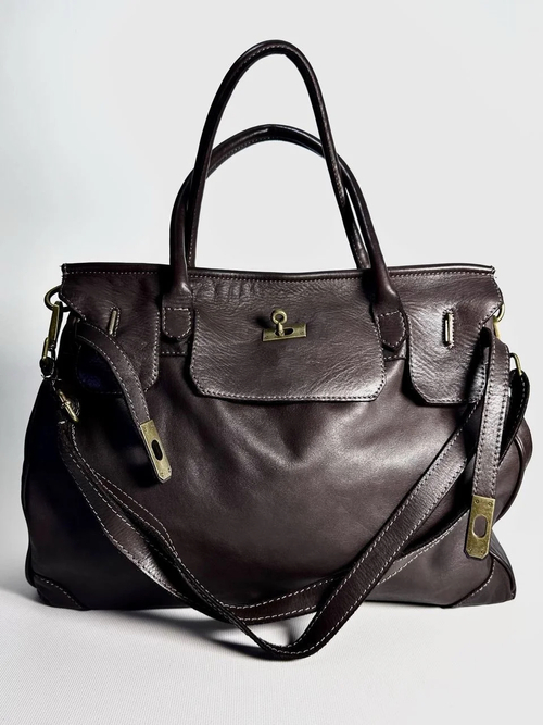 Женская большая сумка-сэтчел из натуральной кожи коричневого цвета