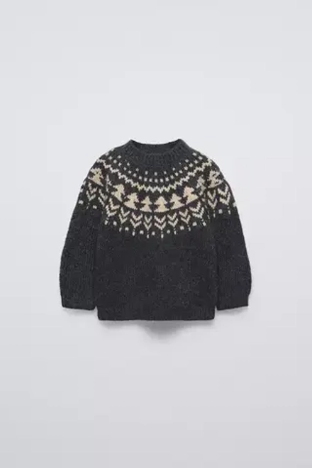 ZARA ЖАККАРДОВЫЙ СВИТЕР, ТЕМНО-СЕРЫЙ