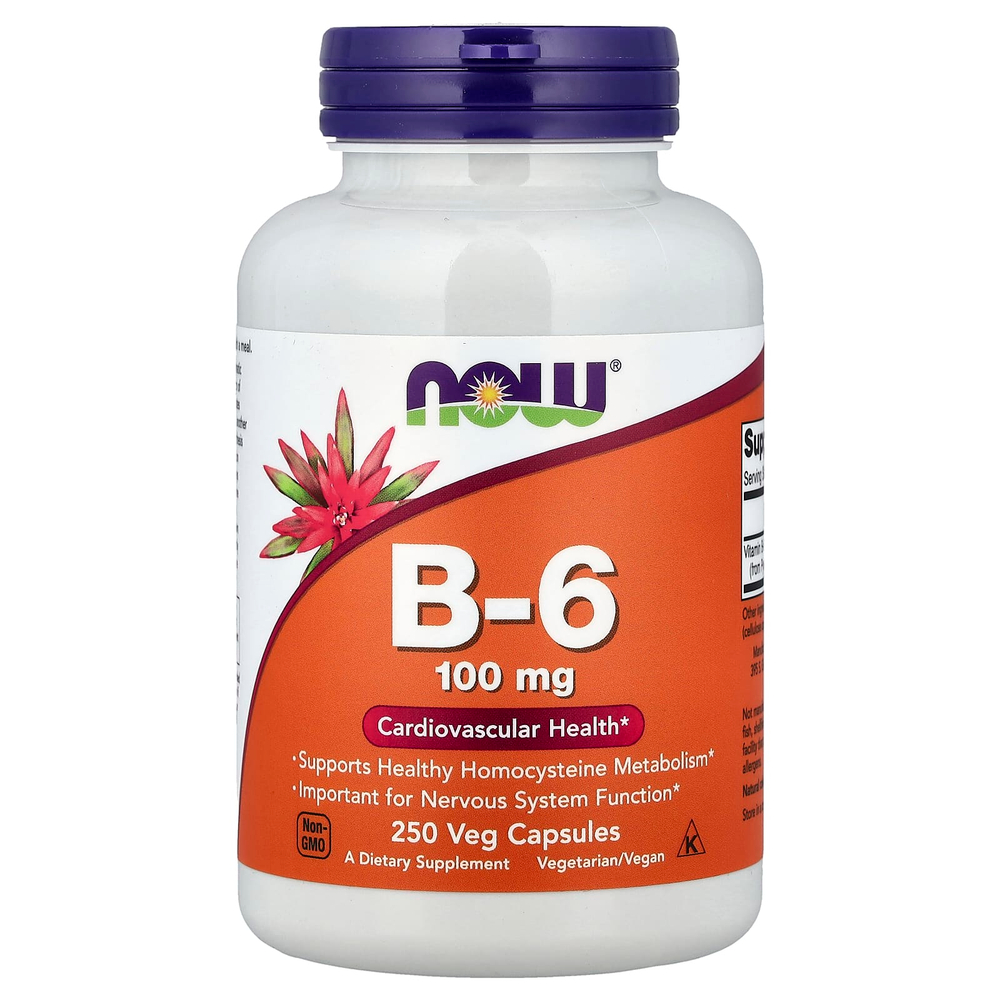 NOW Foods, витамин В6, 100 мг, 250 вегетарианских капсул