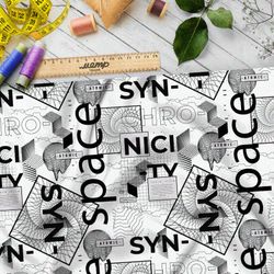 Ткань таффета стильный цифровой коллаж на белом фоне