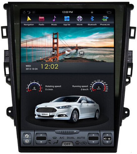 Магнитола для Ford Mondeo 5 2014-2019 (кондиционер, без SYNC) - Carmedia ZF-1201M-Q6 вертикальный экран в стиле "Тесла" на Android 11, 8Гб+128Гб, CarPlay, 4G SIM-слот
