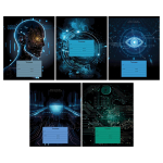 Тетрадь школьная А5 12л клетка,эконом "Искусственный интеллект"(BG) микс цветов (комплект 5 шт)