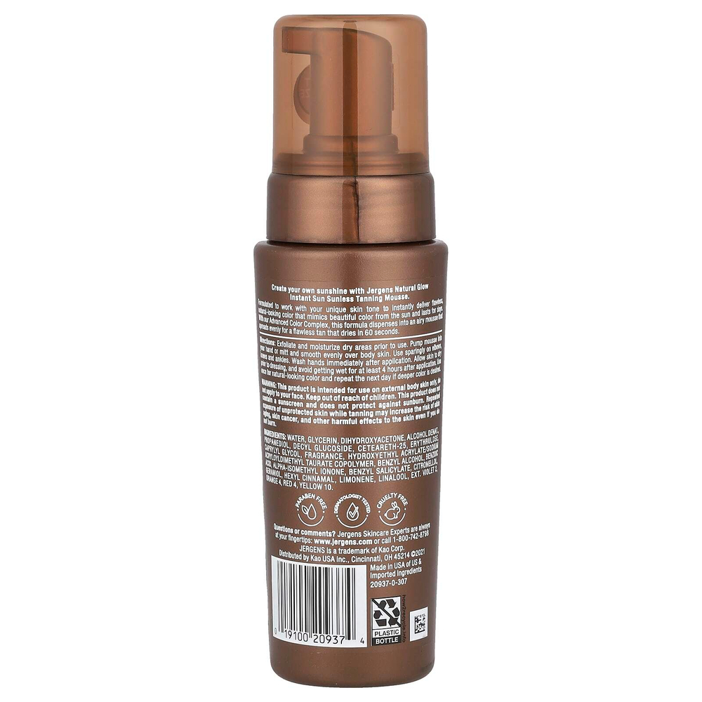 Jergens, Natural Glow, Instant Sun, мусс для автозагара, светло-бронзовый, 177 мл