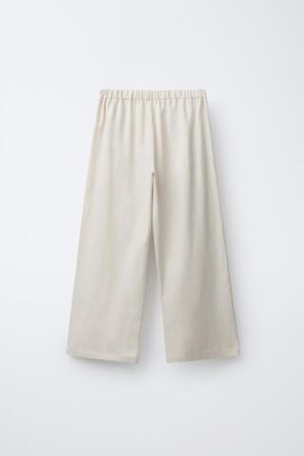 ZARA ШИРОКИЕ БРЮКИ С ВЫШИВКОЙ БИСЕРОМ, СВЕТЛО-БЕЖЕВЫЙ