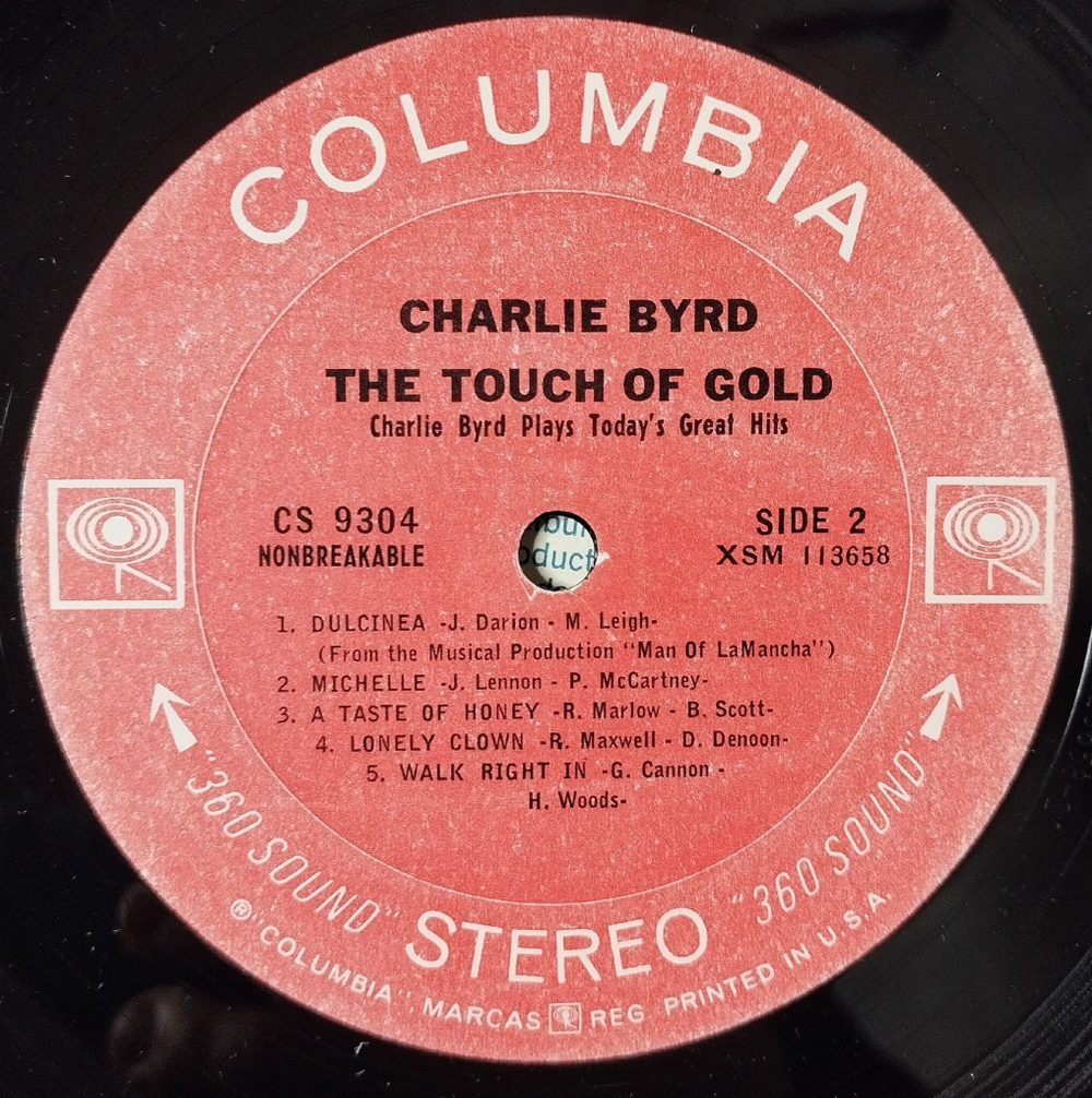 Винтажная виниловая пластинка LP The Touch Of Gold Charlie Byrd Plays Todays Great Hits (USA 1966)