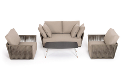 "Форли" лаунж-зона 4-местная плетеная из роупа (веревки), каркас алюминиевый светло-серый, роуп серо-коричневый