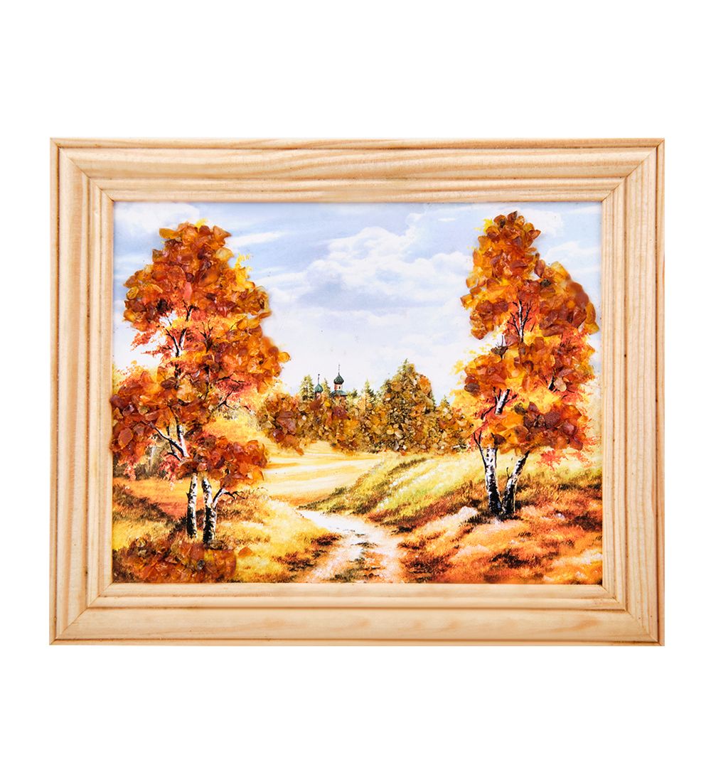 AMB-54/ 2 Картина «Храм в лесу» (с янтарной крошкой) дер.рамка 12х15