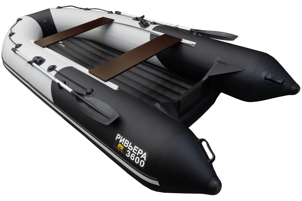 Лодка ПВХ надувная моторная Ривьера 3600 Компакт НДНД светло-серый/чёрный