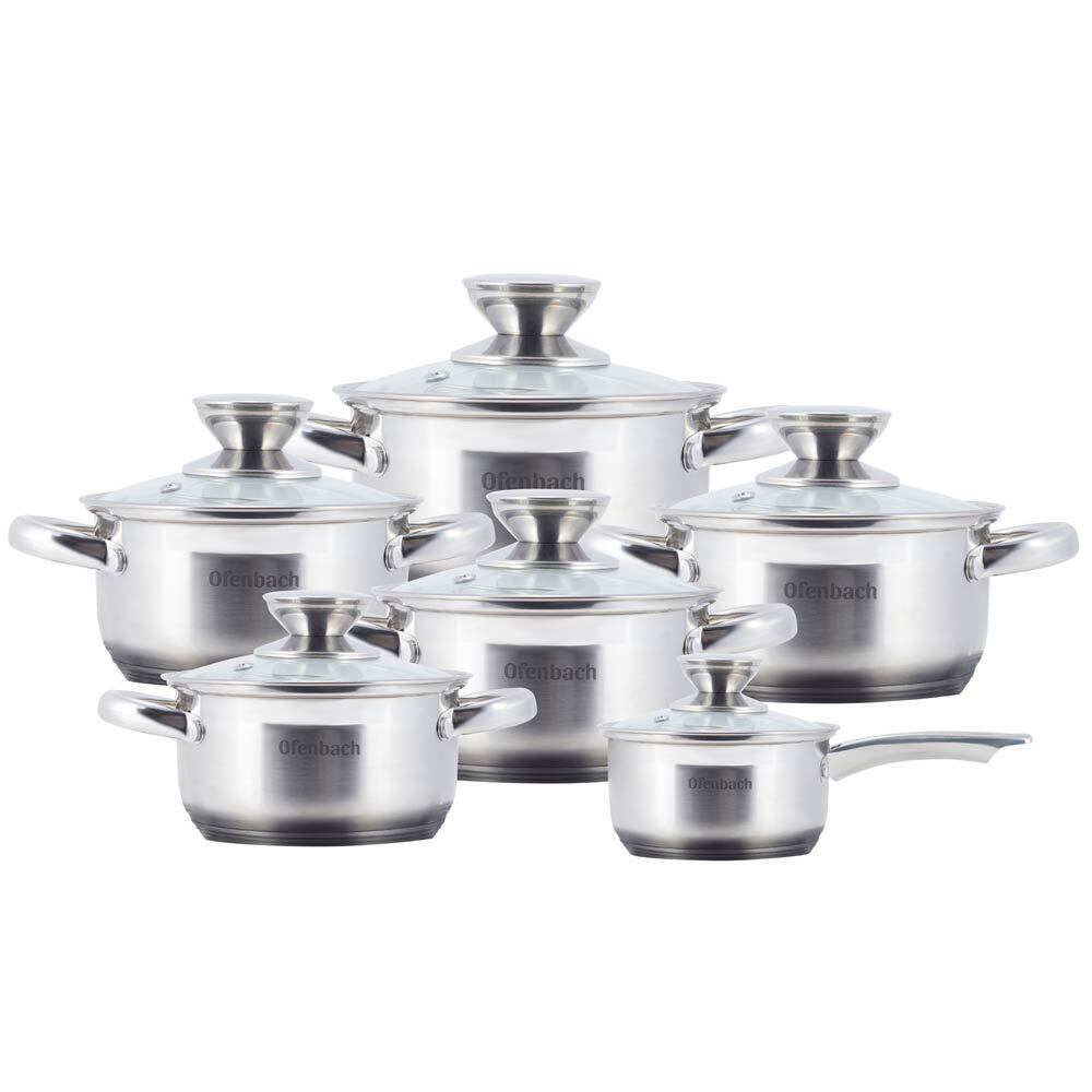 Набор кастрюль 6 предметов (1,7л, 2,4л, 3,4л, 5л, 6л, ковш 1,2л) нерж, индукция