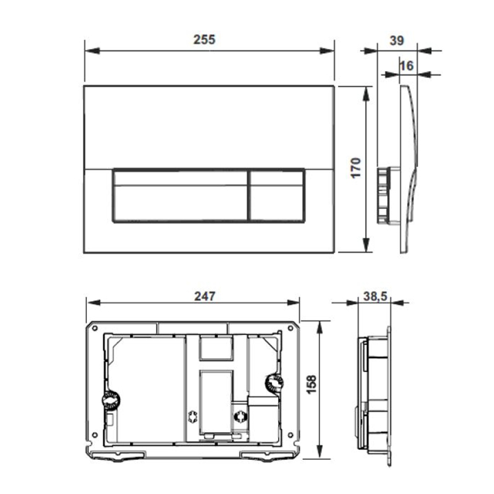 Клавиша смыва Roca Active 8901170B1 хром глянец схема